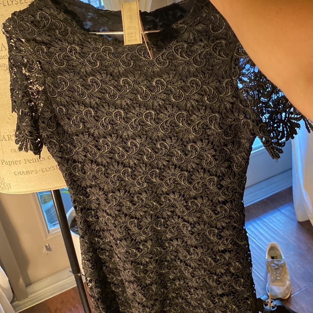 Zara Collection black lace shortsleeve dress cocktail wedding dressy NWT Small​​ - Picture 11 of 15